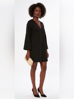 Tuckernuck Pomander Place Audrey Bell Sleeve Mini V-Neck Dress, Size XL Black